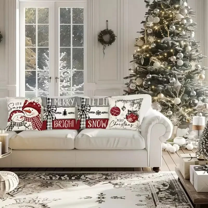 Linen Christmas Throw Pillow Covers