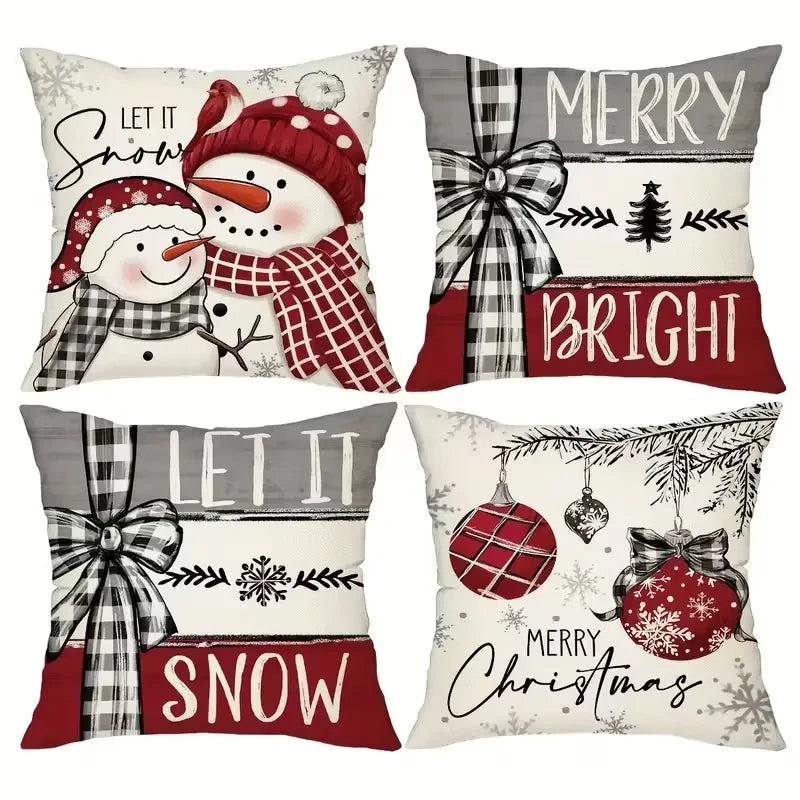 Linen Christmas Throw Pillow Covers