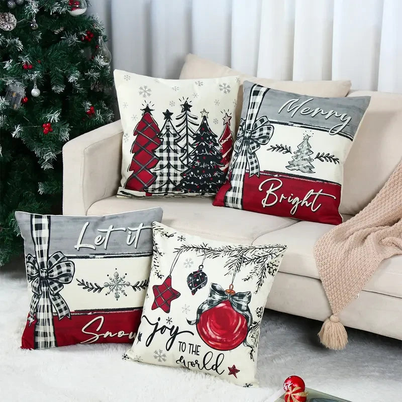 Linen Christmas Throw Pillow Covers