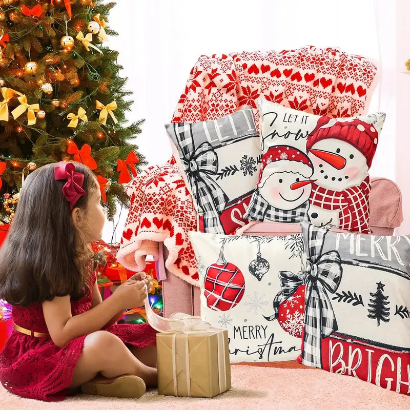 Linen Christmas Throw Pillow Covers