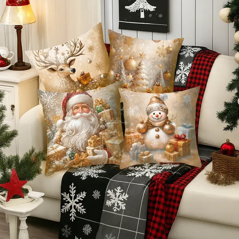 Linen Christmas Throw Pillow Covers