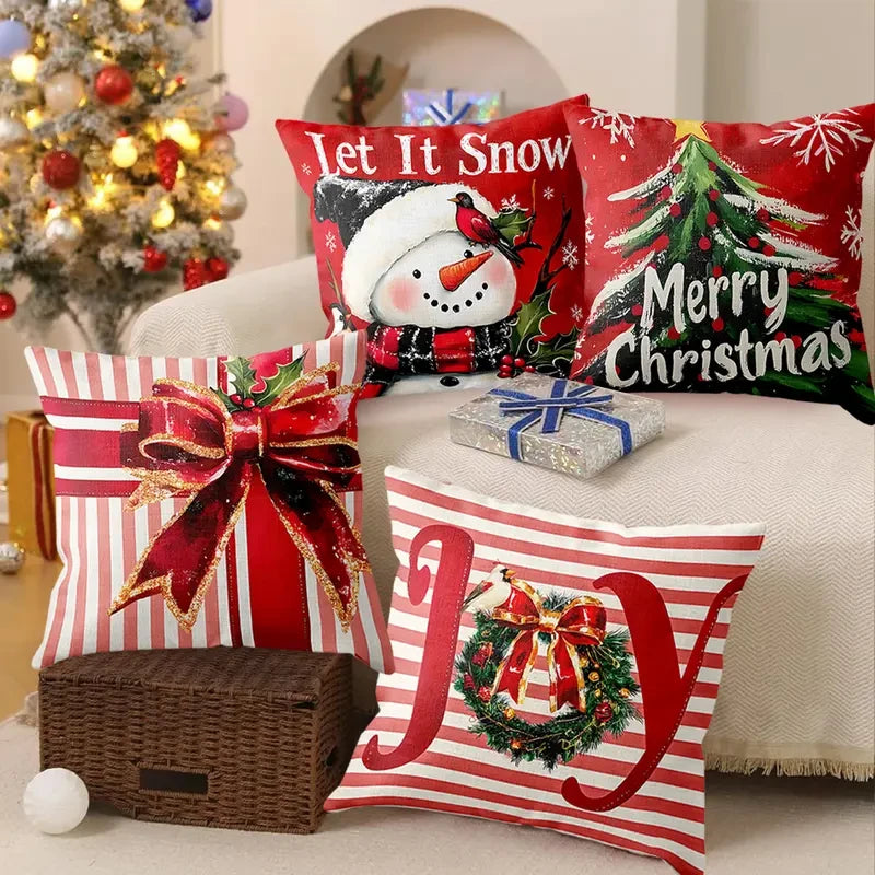 Linen Christmas Throw Pillow Covers