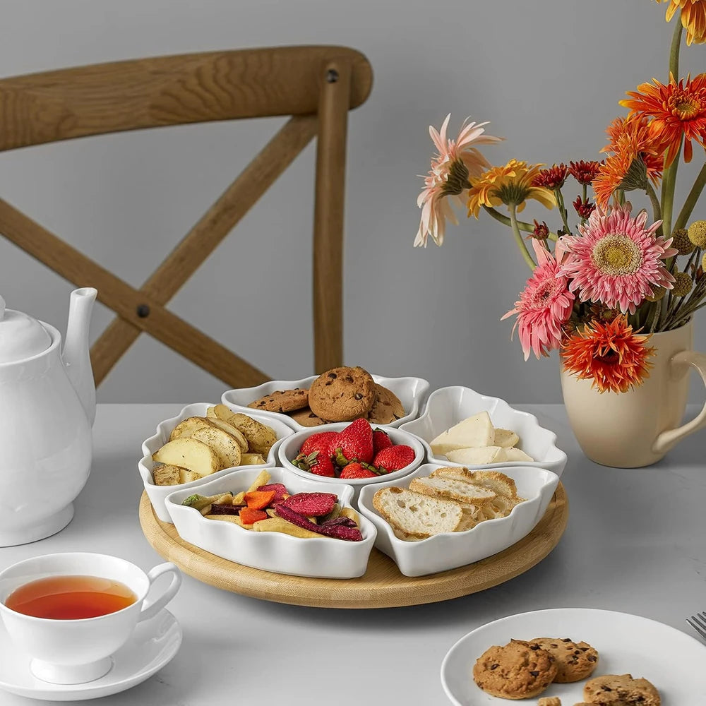 Rotatable Ceramic Snack Serving Tray