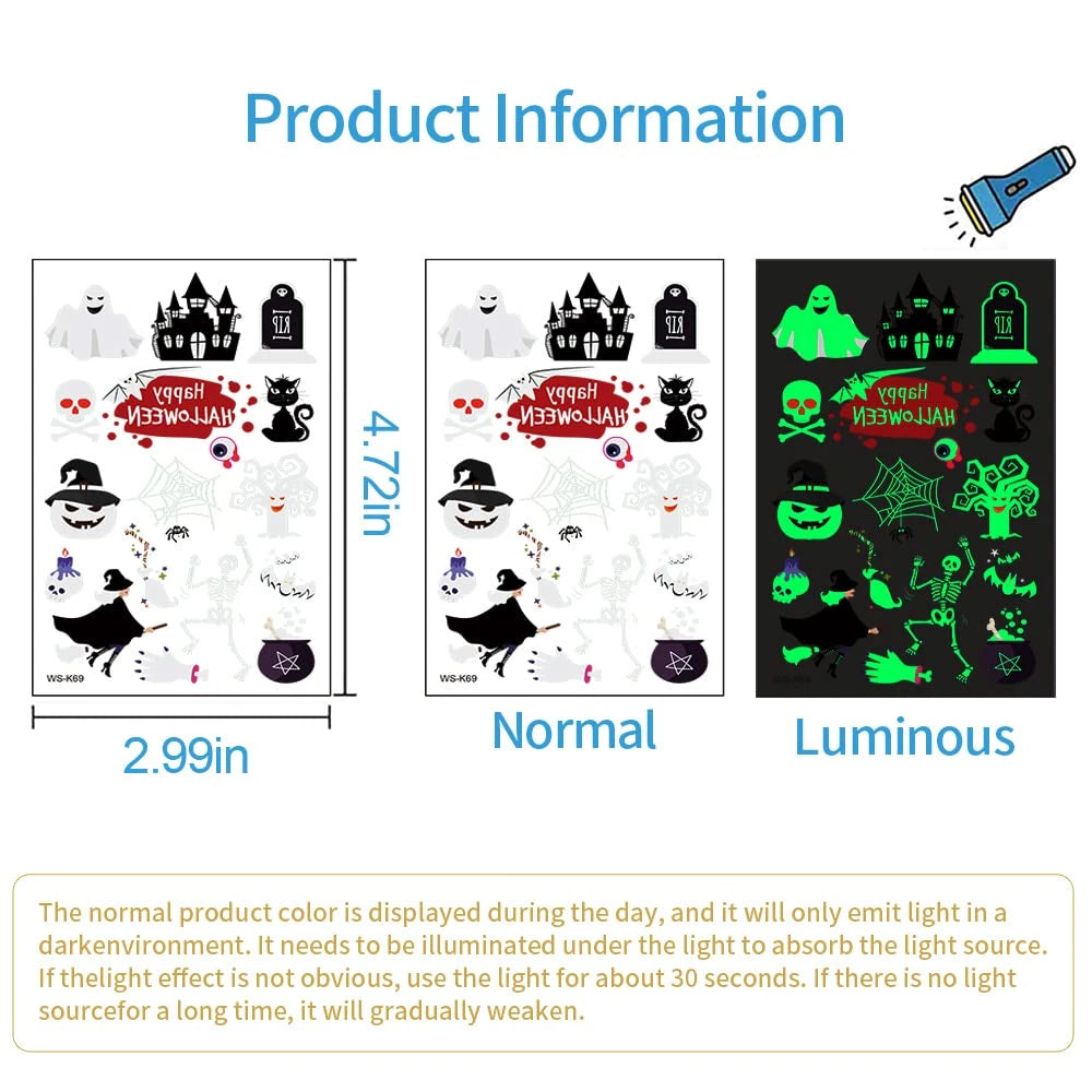 Luminous Halloween Temporary Tattoos