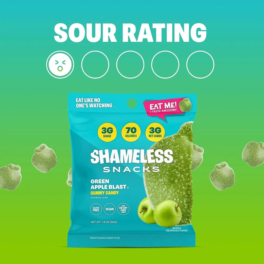 Shameless Snacks Green Apple Blast Sour Gummy Candy