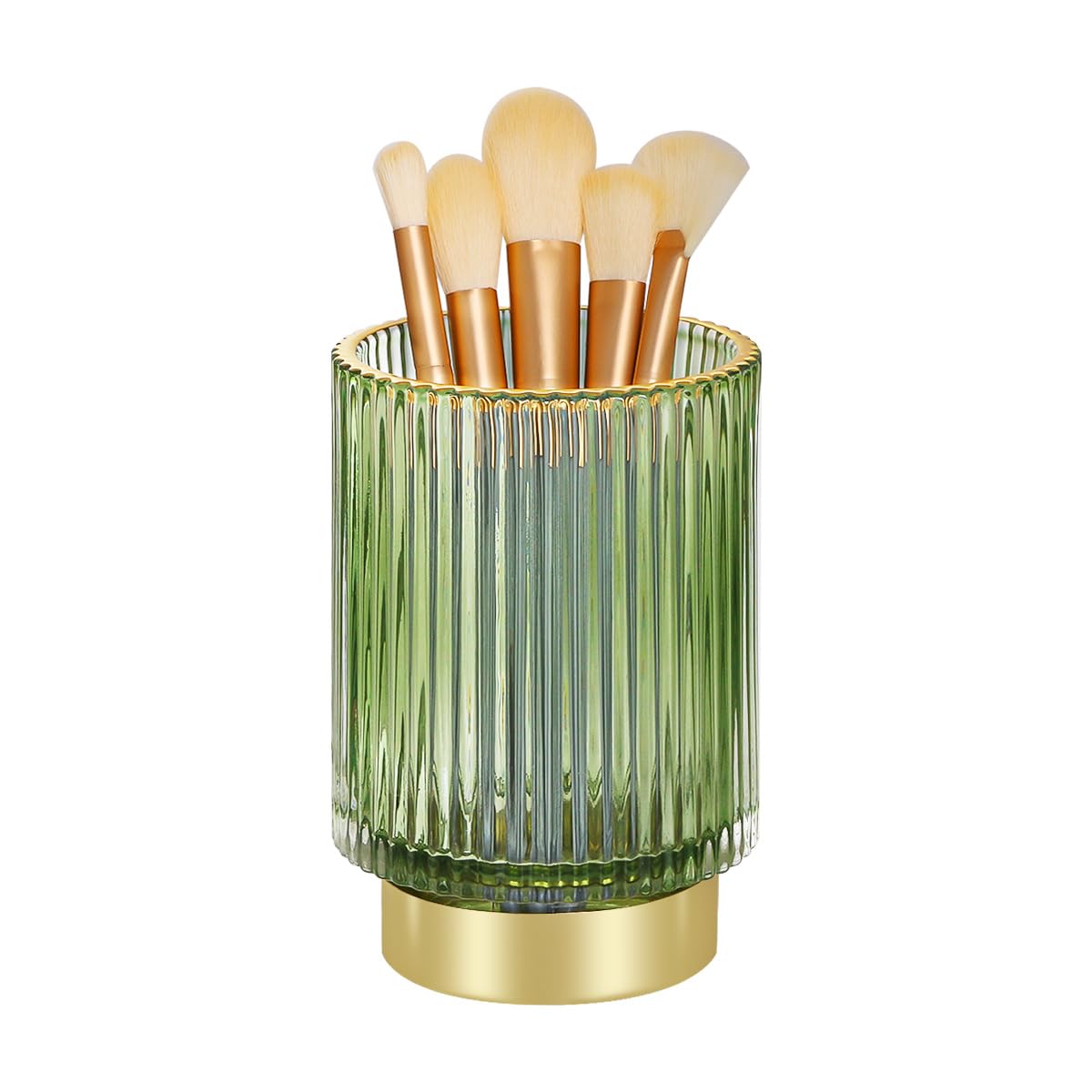 Fvstar Makeup Brush HolderGlass Makeup OrganizerGold Toothbrush HolderGreen Makeup Brushes Storage CupDecorative Desk Pen HolderVintage Brushes Organizer for Vanity Bathroom Countertop