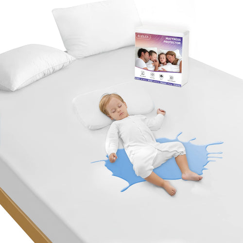 2 Pack Twin Mattress Protector Waterproof Mattress Cover Twin Size Soft Breathable Noiseless Bed Cover Deep Pocket for 6-15" Pad Washable Hypoallergenic Vinyl Free for Pets Kids Adults White