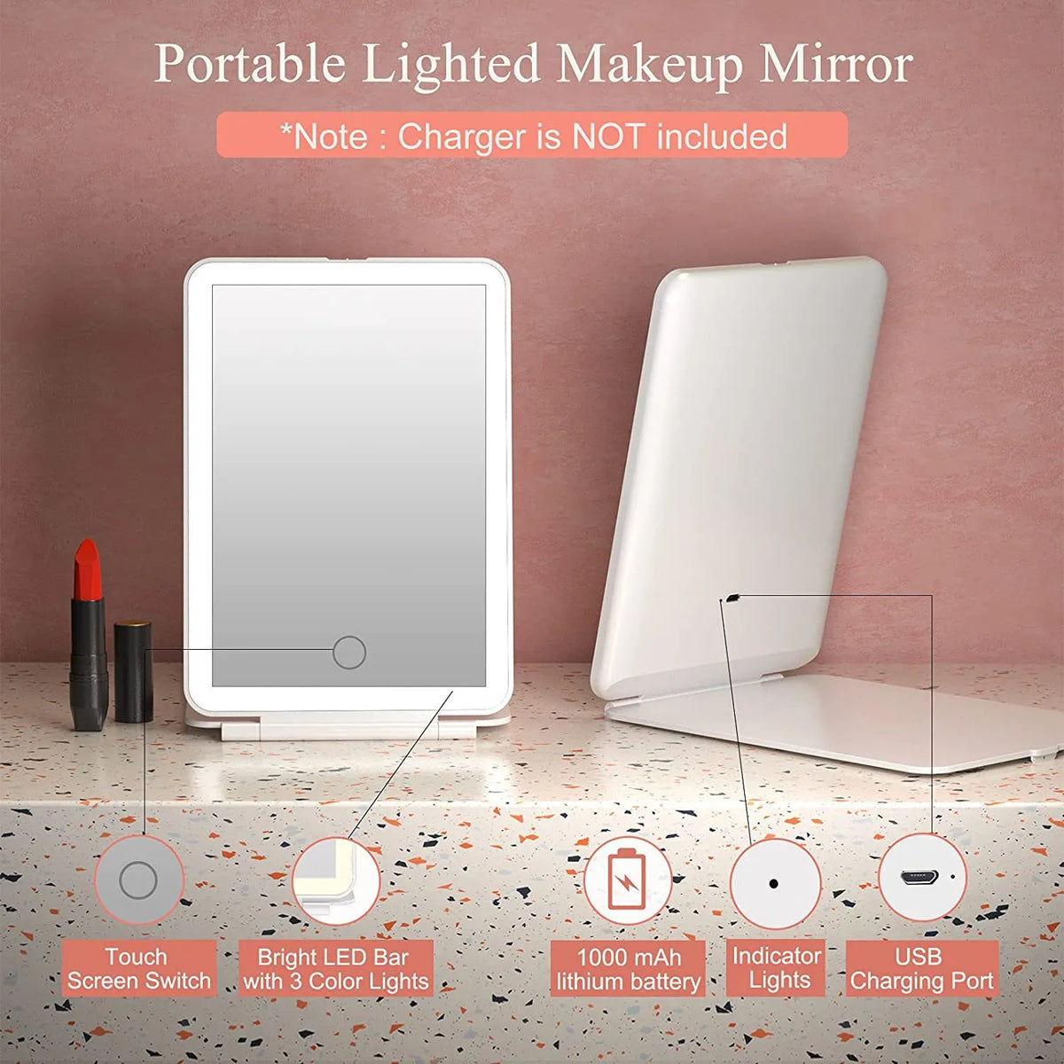 Foldable LED Makeup Mirror