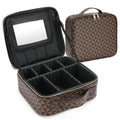 Checkered Makeup Bag Travel Makeup Train Case Portable Storage Bag with Dividers Large Capacity Cosmetic Bags for Women Makeup bag with Mirror PU Leather Makeup Organizer Waterproof and Durable