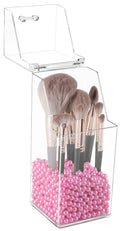 Sooyee Makeup Brush HolderMakeup Brush Organizer with 8mm Pink PearlsDustproof Makeup Brush holder with Lid