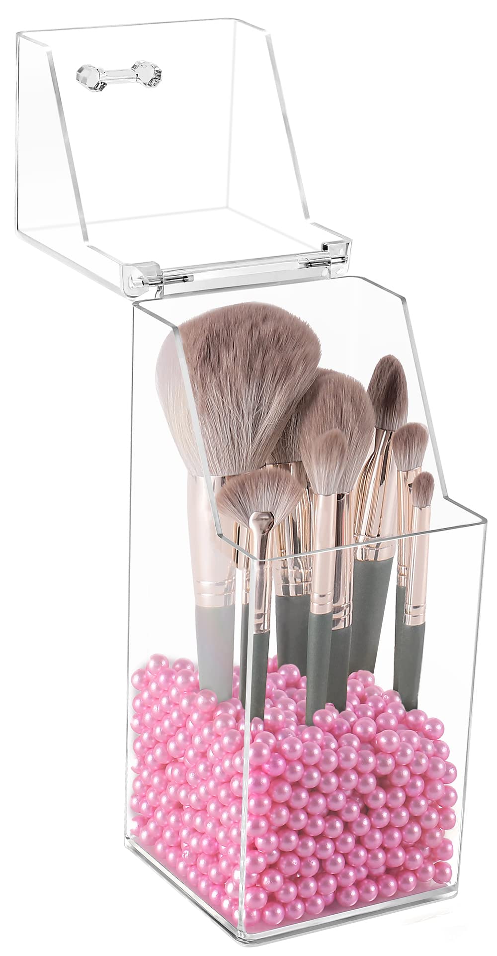Sooyee Makeup Brush HolderMakeup Brush Organizer with 8mm Pink PearlsDustproof Makeup Brush holder with Lid